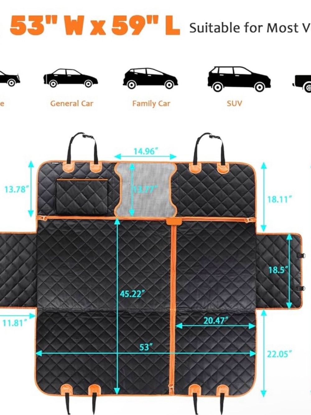 Universal Black & Tan Quilted Dog Car Seat Cover - Pets Travel Protector
